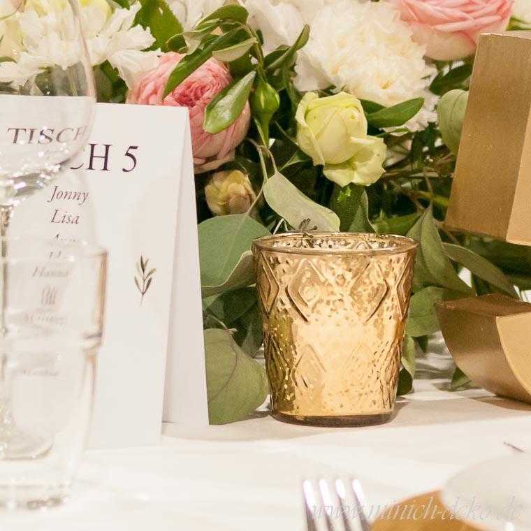 teelichthalter in gold, Hochzeitsdeko im vintage Stil mieten